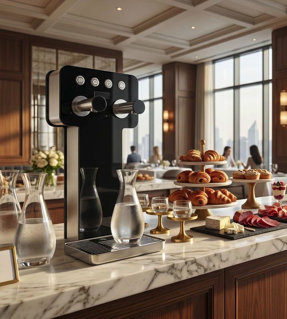 Erogatore d'acqua sul buffet della colazione di un hotel